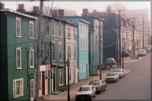 Row houses in a city.